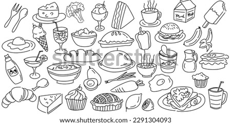 Hand drawn food ingredient doodles. Vector illustration on white background.