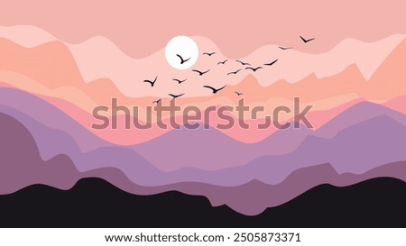 Similar – Image, Stock Photo The sun sets behind a row of leafless trees