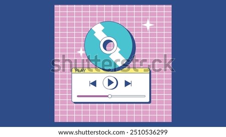 Retro-style media player interface with a colorful CD, representing digital music playback and nostalgia.

