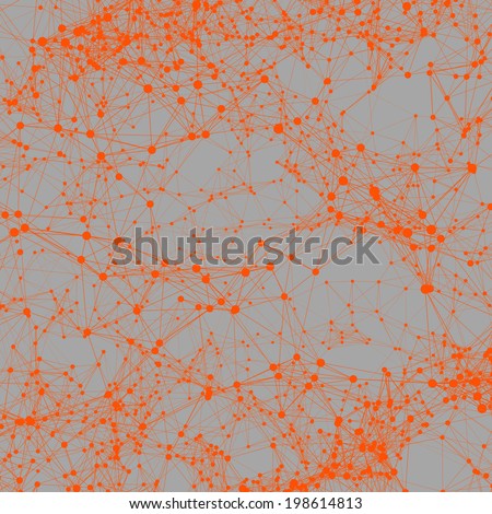 Orange dots connected on grey. Abstract background
