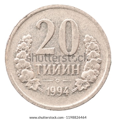 Uzbek coin 20 tiin isolated on white background Imagine de stoc © 