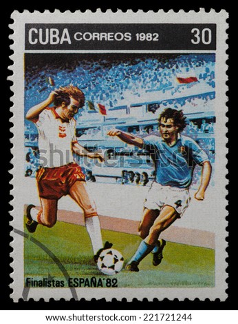 CUBA - CIRCA 1982: A stamp printed in CUBA shows World Cup Football Championship, Spain 1982, circa 1982