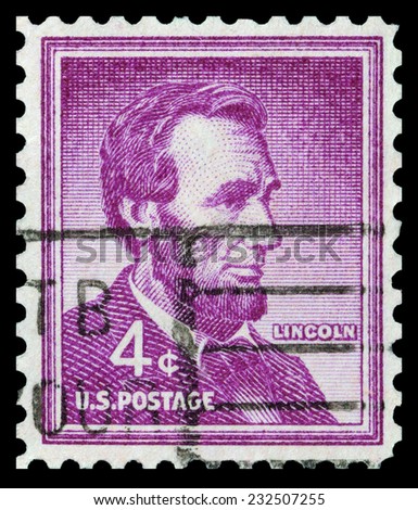 UNITED STATES - CIRCA 1954: stamp printed in United states (USA), shows a portrait of USA President Abraham Lincoln, circa 1954