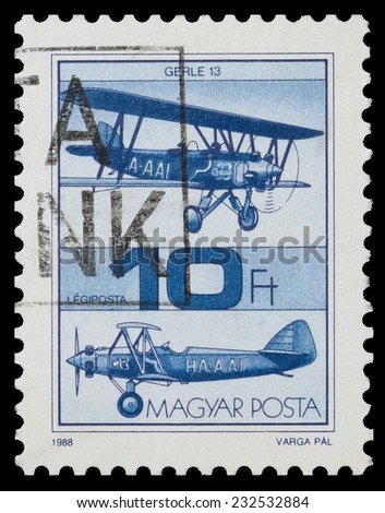 HUNGARY - CIRCA 1988 : A stamp printed in Hungary shows Old Airplane, with the inscription 