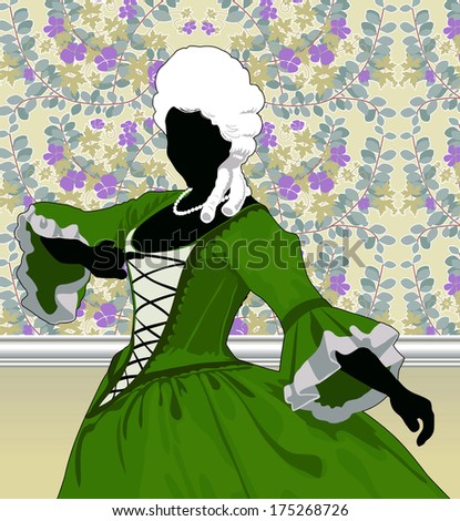 Digital illustration featuring a silhouette of a woman from the renaissance era.