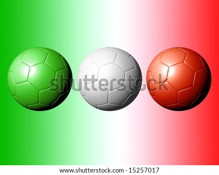 An illustration of 3 soccer balls with the italian flag\'s colors.