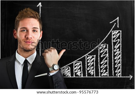 Man showing a positive diagram on a blackboard