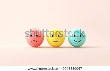 Set of emoji emoticons with sad and happy mood, evaluation, Increase rating, Customer experience, Satisfaction and best excellent services rating concept, 3d render. 商業照片 © 