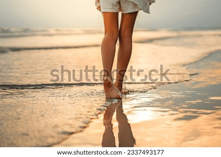 Similar – Image, Stock Photo Tranquil woman at seaside in evening