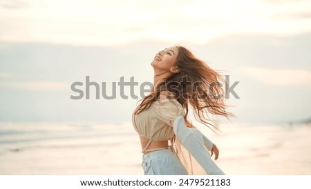 Similar – Image, Stock Photo Beautiful female on sea background