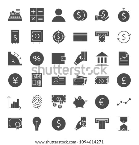 Finance Money Solid Web Icons. Vector Set of Glyphs.