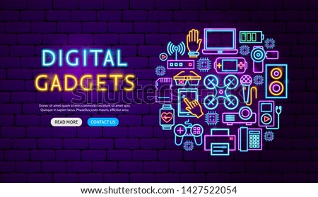 Digital Gadgets Neon Banner Design. Vector Illustration of Electronics Promotion.