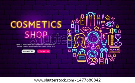 Cosmetics Shop Neon Banner Design. Vector Illustration of Beauty Promotion.