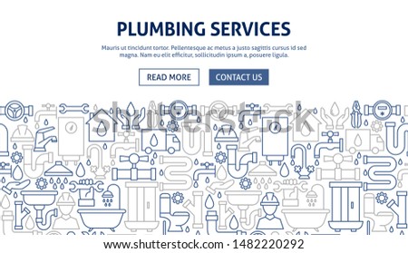 Plumbing Services Banner Design. Vector Illustration of Outline Design.