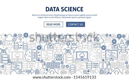 Data Science Banner Design. Vector Illustration of Outline Flyer.