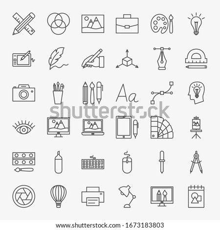 Designer Line Icons Set. Vector Thin Outline Art Symbols.