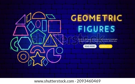 Geometric Figures Neon Banner Design. Vector Illustration of Platonic Solids Promotion.