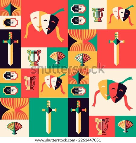 Theater Square Seamless Pattern. Vector Illustration of Art Entertainment Background.