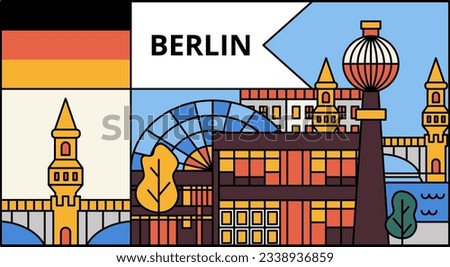 Berlin Flat Line Banner. Vector Illustration of University Germany Country Architecture.