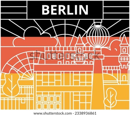 Berlin Flag Line Label. Vector Illustration of University Germany Country Architecture.