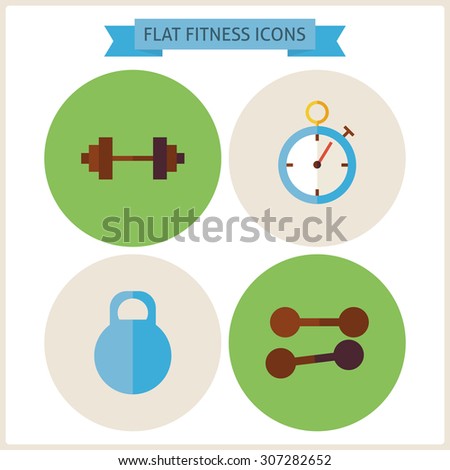 Flat Sport Fitness Website Icons Set. Vector Illustration. Flat Circle Icons for web. Sports and Fitness. Collection of Healthy Lifestyle Objects. Sport Activities Gym Workout and Exercises