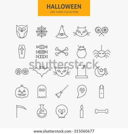 Line Halloween Icons Big Set. Vector Set of 25 Autumn Holiday Holiday Seasonal Modern Thin Line Icons for Web and Mobile. Scary Sweets and Treats Icons Collection