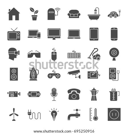 Household Appliance Solid Web Icons. Vector Set of Electronics and Gadget Glyphs.