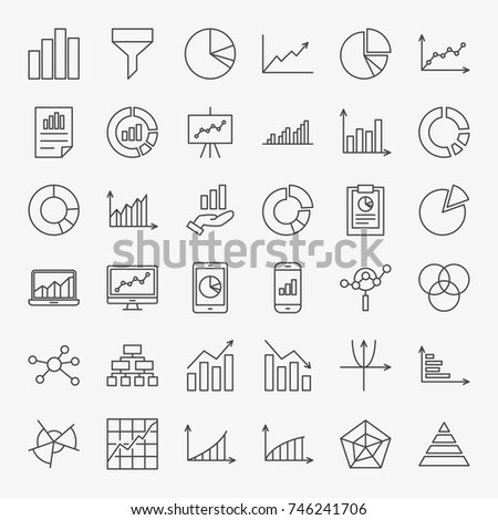 Graph Chart Line Icons. Vector Set of Outline Business Diagram Symbols.