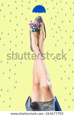 Funny woman legs over yellow background