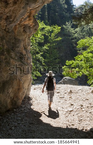 SAMARIA GORGE, GREECE - JUNE 28, 2011: Hiking in Samaria Gorge in Crete.