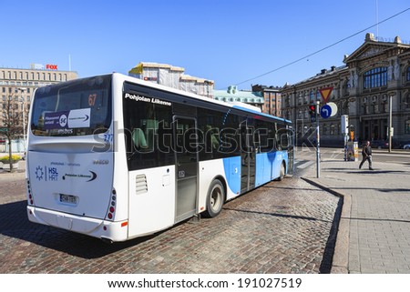HELSINKI, FINLAND - APRIL 22, 2014: Public transport in Helsinki, Finland.