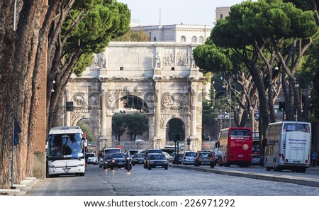 ROME, ITALY - OCTOBER 26,2014: Arch of Constantine is one of the well preserved Ancient Roman monuments.