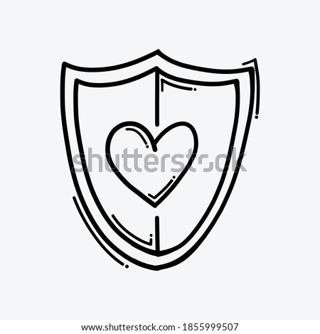 shield heart doodle vector icon. Drawing sketch illustration hand drawn line.