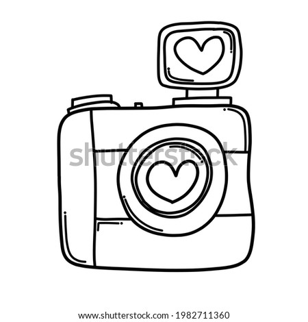 Camera with love Doodle vector icon. Drawing sketch illustration hand drawn cartoon line.