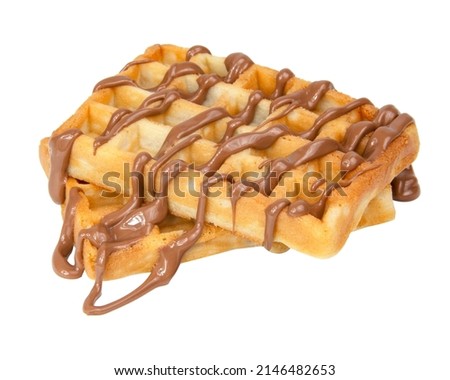 Belgian waffles with chocolate syrup baked tasty isolated on the white background Stock foto © 