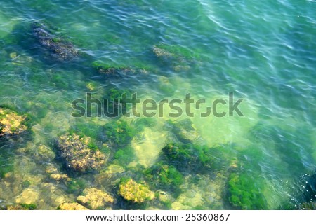 Rocks under the waves.Cool background with lots of space for text.