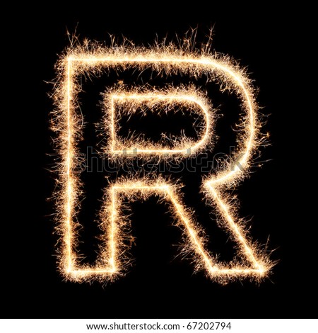 Letter R from sparklers alphabet.Very high resolution image. Happy New Year !