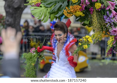 Nice - February 23: Female Entertainer in carnival Costume at the Nice Flower Carnival on February 23, 2013 in Nice, France