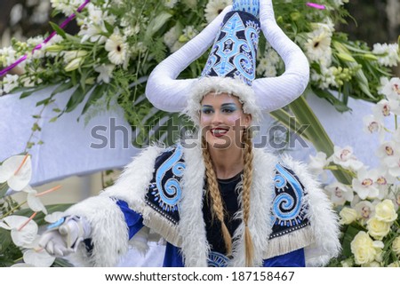 Nice - February 23: Female Entertainer in Vikings Costume at the Nice Flower Carnival on February 23, 2013 in Nice, France