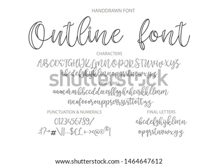 Vector alphabet typeface. Hand drawn modern typeface. Outline letters, elegant calligraphy abc.