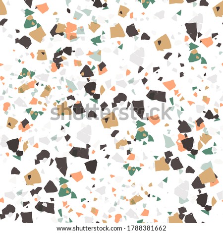 Abstract vector terrazzo seamless pattern.  Hand drawn textured background done from real broken small tile chips. Modern stone pastel  wallpaper. Marble stone surface.