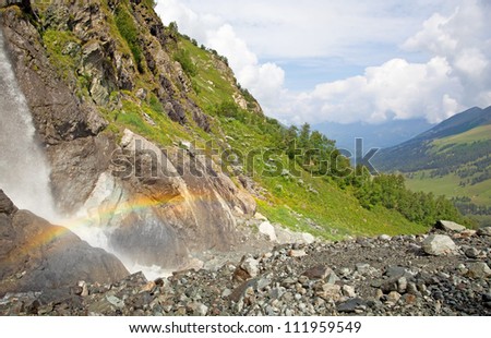 rainbow near the waterfall; Sofia Falls, arkhyz, karachay-cherkessia