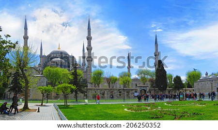 ISTANBUL, TURKEY -- CIRCA APRIL 2014: Hagia Sophia. A museum in Istanbul, Turkey. Many tourists are waiting for entrance to the museum.
