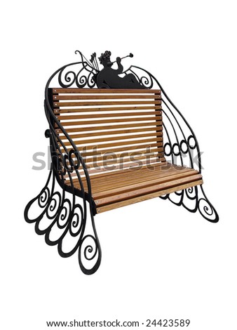 Beautiful garden bench with silhouette of an angel