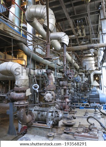 Electric motors driving industrial water pumps during repair at power plant