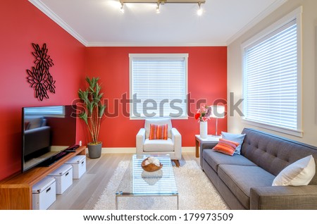 Modern red living room interior design