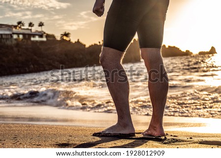 Similar – Image, Stock Photo Sportsman jogging on sandy terrain in mountainous terrain