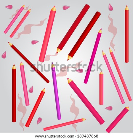 many colored makeup crayons  background