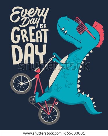 cute dinosaur on bicycle. vector t shirt graphic design for kids