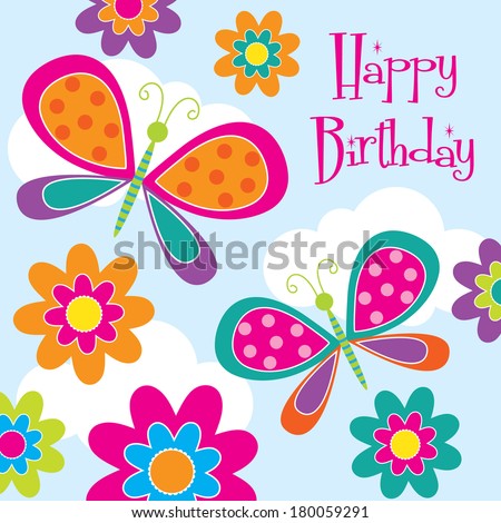 Cute Butterfly Birthday Design Stock Vector 180059291 : Shutterstock